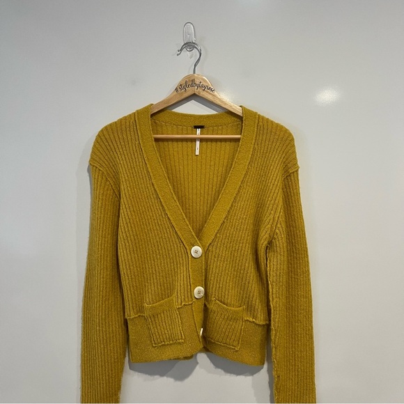 Free People Mimosa Ribbed Cropped V Neck Long Sleeve Sweater - Picture 5 of 10